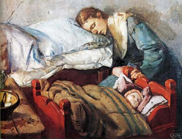Christian Krohg Sovende mor med barn china oil painting image